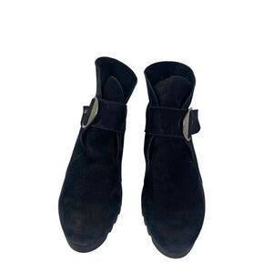 Archies 41 US 9 Black suede booties w/lug soles , silver tone buckle